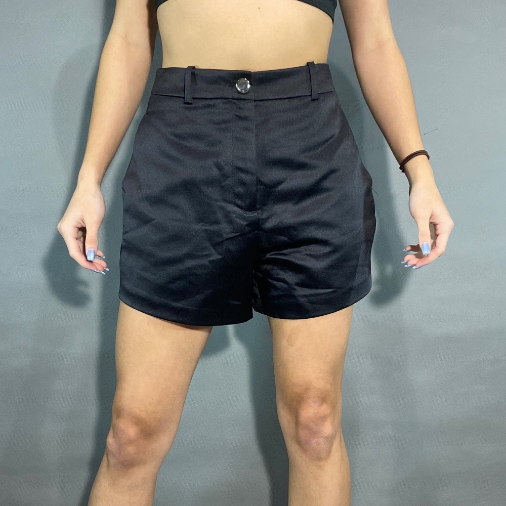 (NWT) ZARA Black High-Waist Satin Shorts Size S